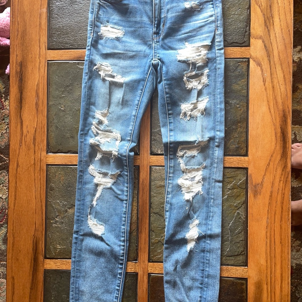 American Eagle Outfitters Ripped Blue Skinny Jeans